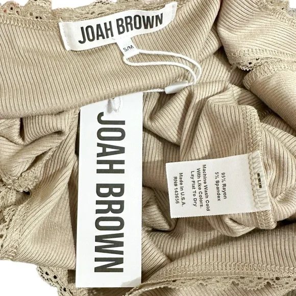 JOAH BROWN Scoop Neck Tank W/ Lace Trim, Taupe Rib, SM - Picture 11 of 11